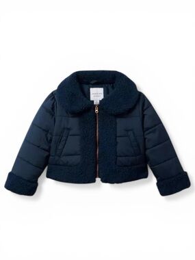 Janie and Jack Navy Sherpa-Trim Quilted Jacket - Kids